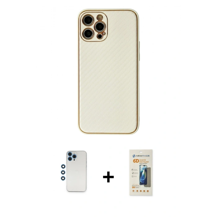 MARSİLYAN™- iPhone 12 Pro Kılıf Ahenk Işık - Siyah 6D Mat Seramik Hayalet Nano Ekran Koruyucu + Shine Kamera Lens - MI