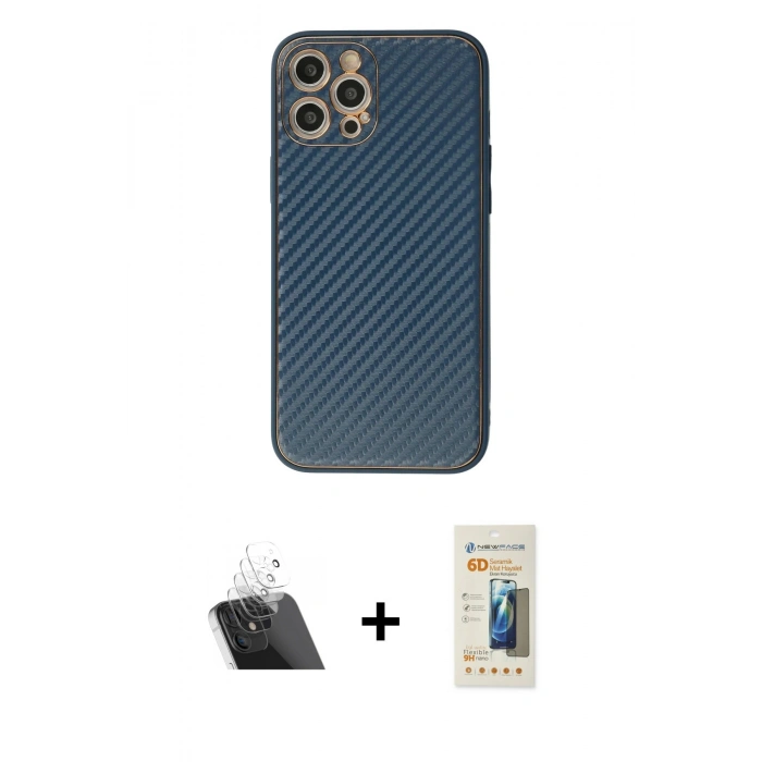 MARSİLYAN™- iPhone 12 Pro Kılıf Ahenk Işık - Siyah 6D Mat Seramik Hayalet Nano Ekran Koruyucu + Kamera Lens Koruma Cam - SF