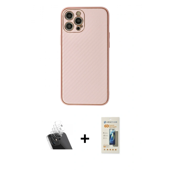MARSİLYAN™- iPhone 12 Pro Kılıf Ahenk Işık - Siyah 6D Mat Seramik Hayalet Nano Ekran Koruyucu + Kamera Lens Koruma Cam - SF