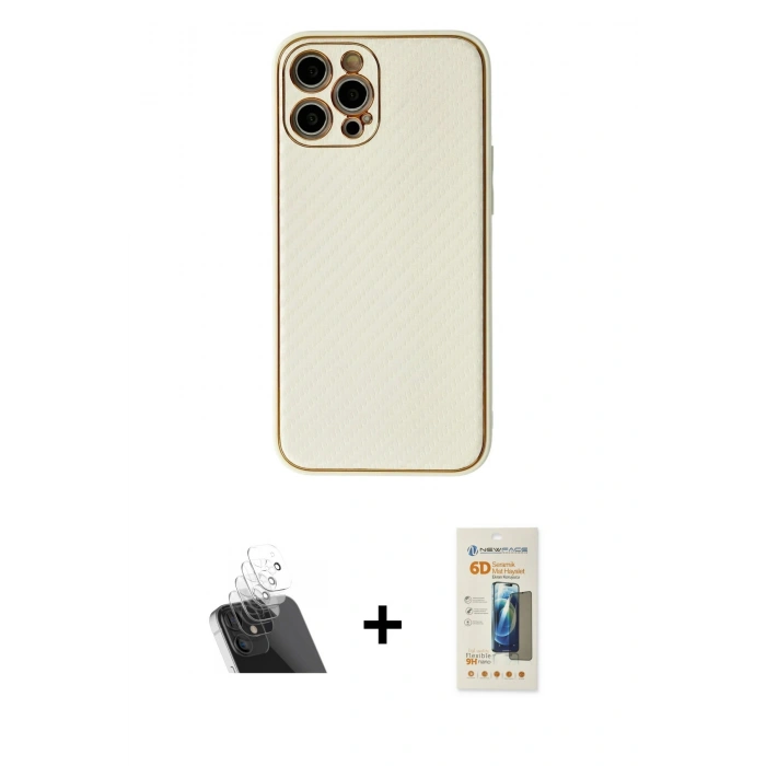 MARSİLYAN™- iPhone 12 Pro Kılıf Ahenk Işık - Siyah 6D Mat Seramik Hayalet Nano Ekran Koruyucu + Kamera Lens Koruma Cam - SF