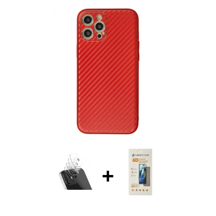 MARSİLYAN™- iPhone 12 Pro Kılıf Ahenk Işık - Siyah 6D Mat Seramik Hayalet Nano Ekran Koruyucu + Kamera Lens Koruma Cam - SF