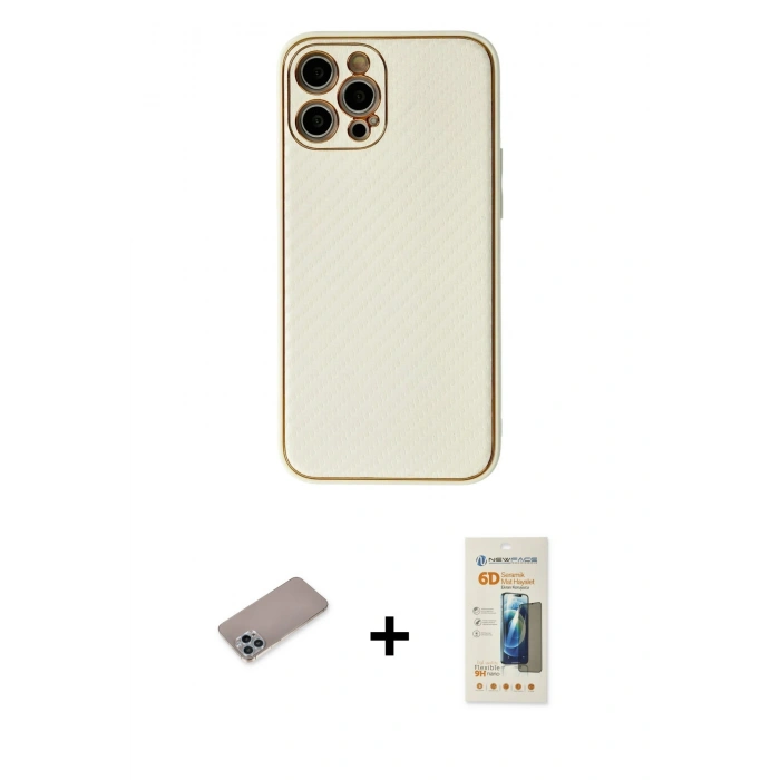 MARSİLYAN™- iPhone 12 Pro Kılıf Ahenk Işık - Siyah 6D Mat Seramik Hayalet Nano Ekran Koruyucu + Shine Kamera Lens Koruma Cam - SABE