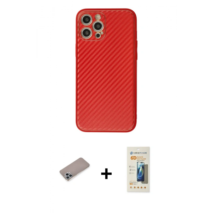 MARSİLYAN™- iPhone 12 Pro Kılıf Ahenk Işık - Siyah 6D Mat Seramik Hayalet Nano Ekran Koruyucu + Shine Kamera Lens Koruma Cam - SABE