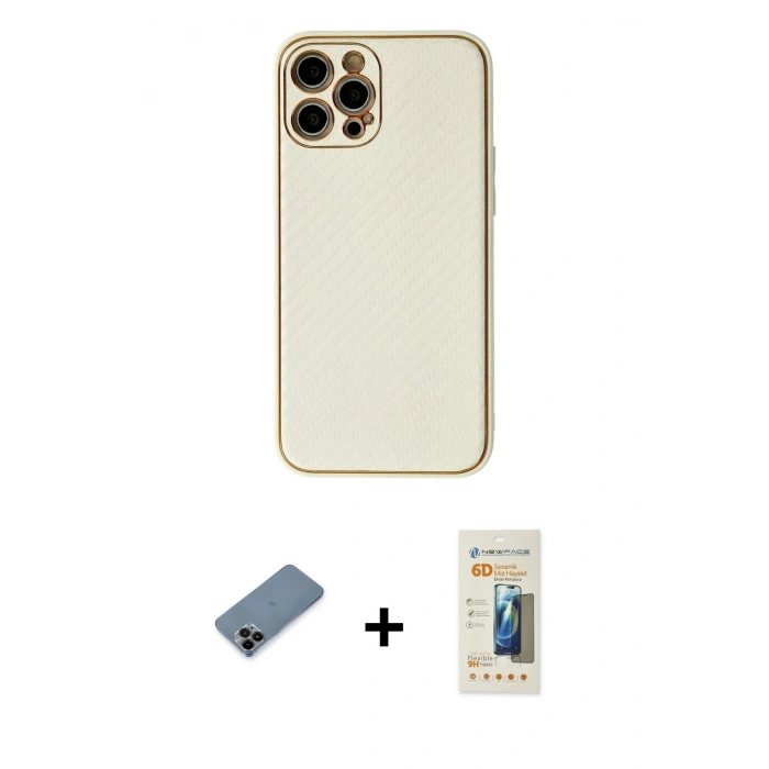 MARSİLYAN™- iPhone 12 Pro Kılıf Ahenk Işık - Siyah 6D Mat Seramik Hayalet Nano Ekran Koruyucu + Shine Kamera Lens Koruma Cam - SH