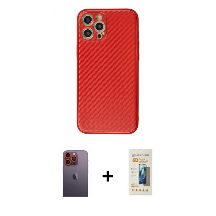 MARSİLYAN™- iPhone 12 Pro Kılıf Ahenk Işık - Siyah 6D Mat Seramik Hayalet Nano Ekran Koruyucu + Neon Fosforlu Kamera Lens - TU
