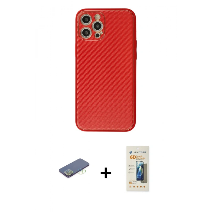 MARSİLYAN™- iPhone 12 Pro Kılıf Ahenk Işık - Siyah 6D Mat Seramik Hayalet Nano Ekran Koruyucu + Renkli Kamera Lens Koruma Cam - YL