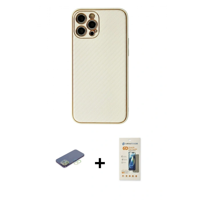 MARSİLYAN™- iPhone 12 Pro Kılıf Ahenk Işık - Siyah 6D Mat Seramik Hayalet Nano Ekran Koruyucu + Renkli Kamera Lens Koruma Cam - YL