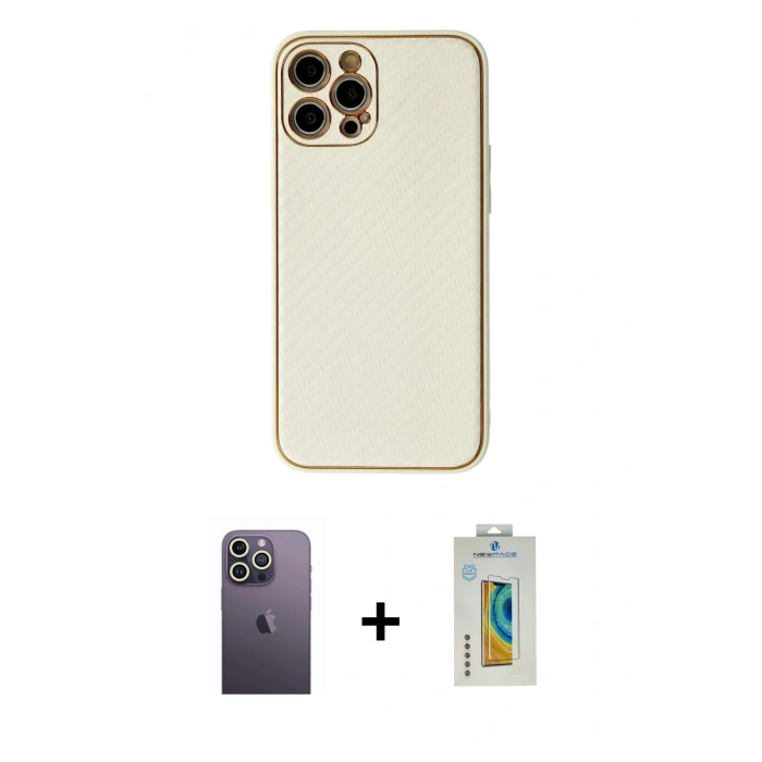 MARSİLYAN™- iPhone 12 Pro Kılıf Ahenk Işık - Siyah Polymer Nano Ekran Koruyucu + Neon Fosforlu Kamera Lens - BZ