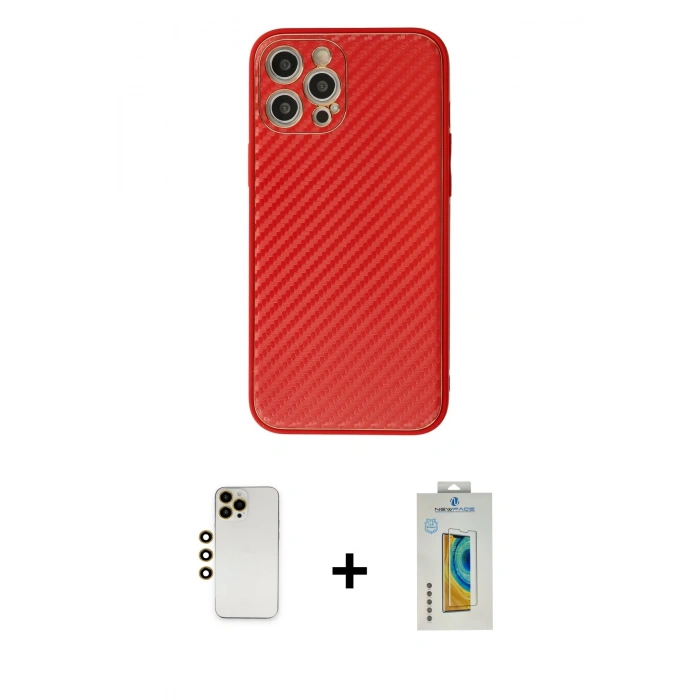 MARSİLYAN™- iPhone 12 Pro Kılıf Ahenk Işık - Siyah Polymer Nano Ekran Koruyucu + Shine Kamera Lens - GD