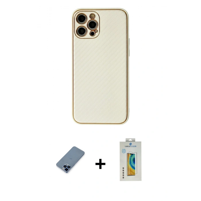 MARSİLYAN™- iPhone 12 Pro Kılıf Ahenk Işık - Siyah Polymer Nano Ekran Koruyucu + Metal Kamera Lens Koruma Cam - MI