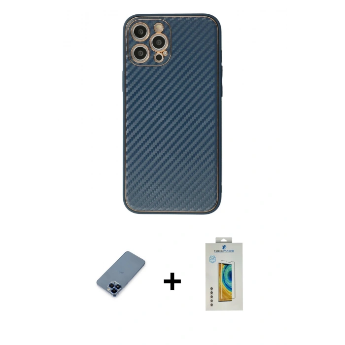 MARSİLYAN™- iPhone 12 Pro Kılıf Ahenk Işık - Siyah Polymer Nano Ekran Koruyucu + Metal Kamera Lens Koruma Cam - MI