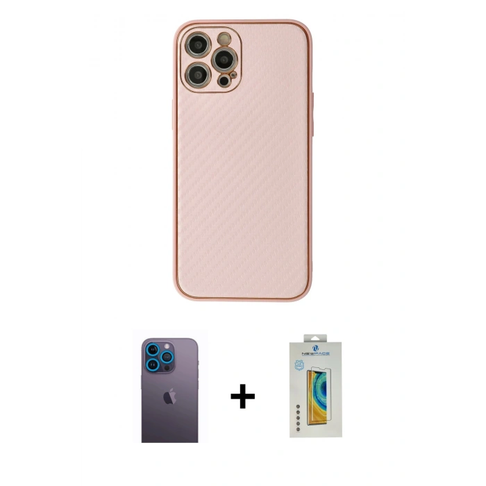 MARSİLYAN™- iPhone 12 Pro Kılıf Ahenk Işık - Siyah Polymer Nano Ekran Koruyucu + Neon Fosforlu Kamera Lens - MI