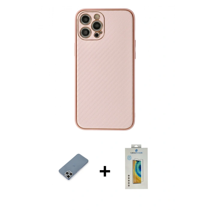 MARSİLYAN™- iPhone 12 Pro Kılıf Ahenk Işık - Siyah Polymer Nano Ekran Koruyucu + Metal Kamera Lens Koruma Cam - GS