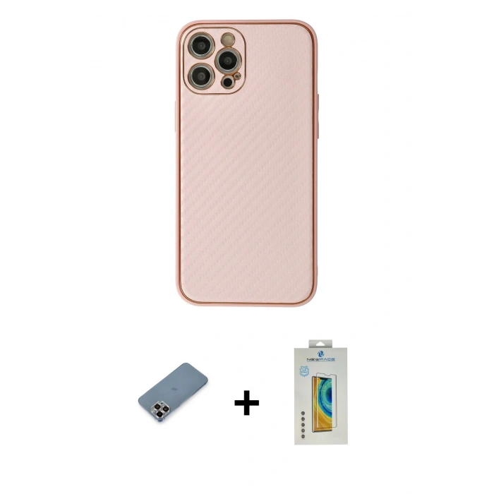 MARSİLYAN™- iPhone 12 Pro Kılıf Ahenk Işık - Siyah Polymer Nano Ekran Koruyucu + Metal Kamera Lens Koruma Cam - MR
