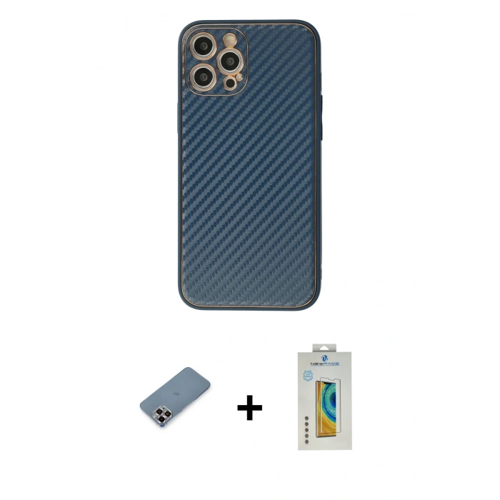 MARSİLYAN™- iPhone 12 Pro Kılıf Ahenk Işık - Siyah Polymer Nano Ekran Koruyucu + Metal Kamera Lens Koruma Cam - MR
