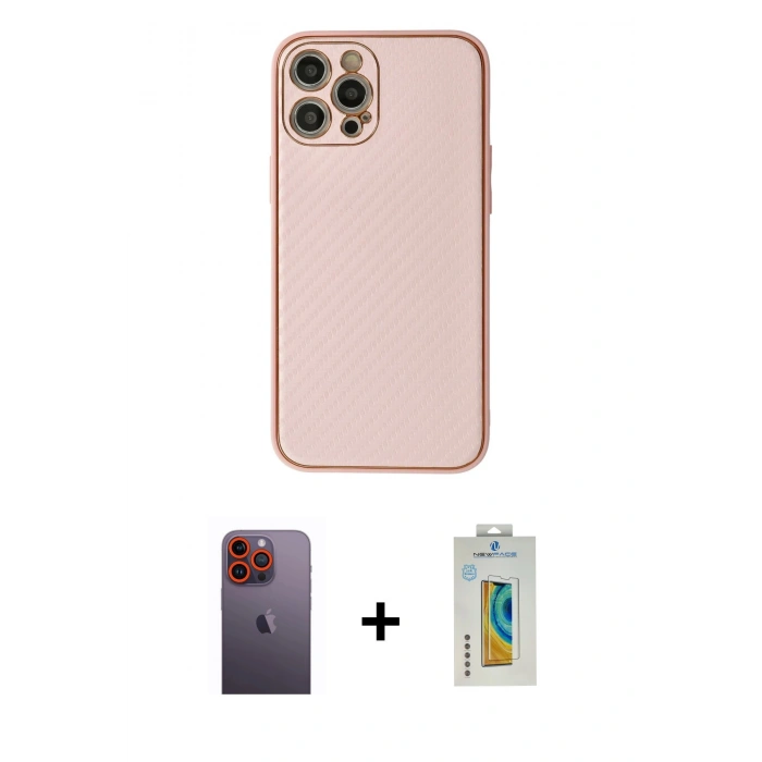 MARSİLYAN™- iPhone 12 Pro Kılıf Ahenk Işık - Siyah Polymer Nano Ekran Koruyucu + Neon Fosforlu Kamera Lens - TU