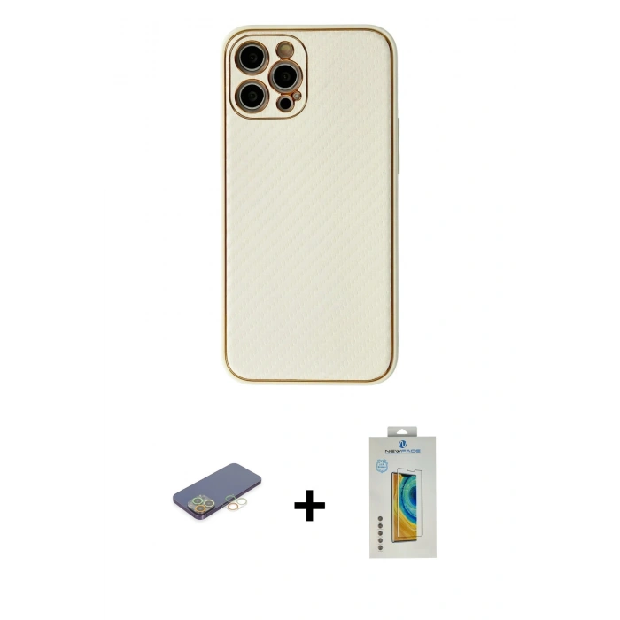 MARSİLYAN™- iPhone 12 Pro Kılıf Ahenk Işık - Siyah Polymer Nano Ekran Koruyucu + Renkli Kamera Lens Koruma Cam - SI