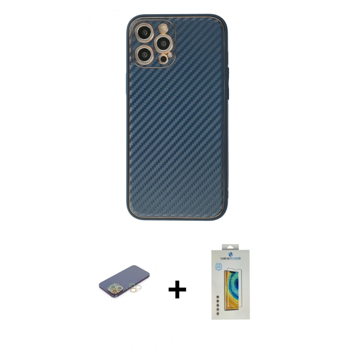 MARSİLYAN™- iPhone 12 Pro Kılıf Ahenk Işık - Siyah Polymer Nano Ekran Koruyucu + Renkli Kamera Lens Koruma Cam - SI
