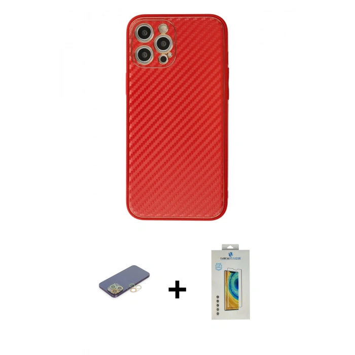 MARSİLYAN™- iPhone 12 Pro Kılıf Ahenk Işık - Siyah Polymer Nano Ekran Koruyucu + Renkli Kamera Lens Koruma Cam - SI