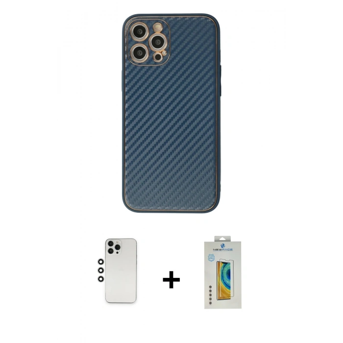 MARSİLYAN™- iPhone 12 Pro Kılıf Ahenk Işık - Siyah Polymer Nano Ekran Koruyucu + Shine Kamera Lens - GS