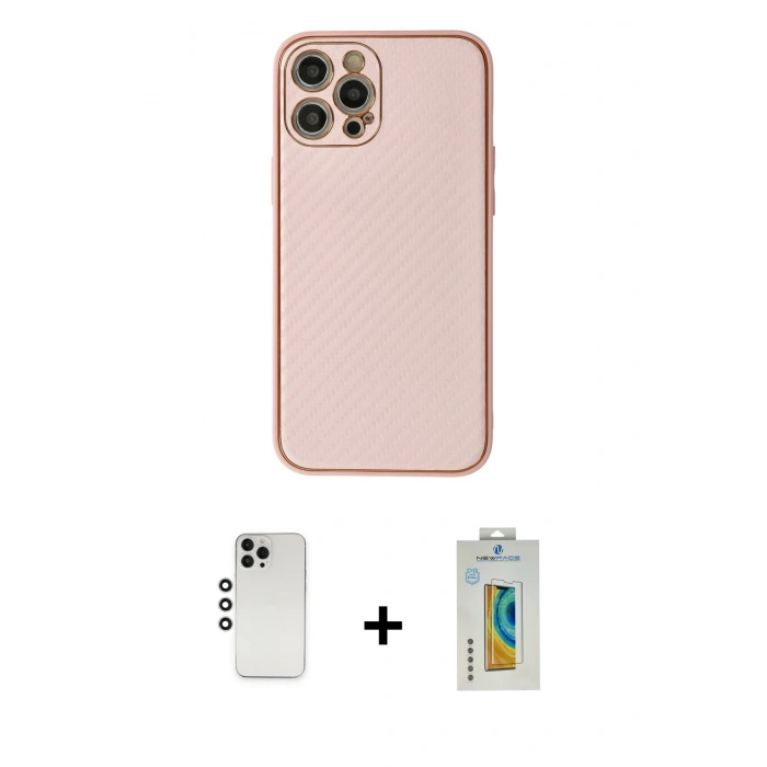 MARSİLYAN™- iPhone 12 Pro Kılıf Ahenk Işık - Siyah Polymer Nano Ekran Koruyucu + Shine Kamera Lens - GS