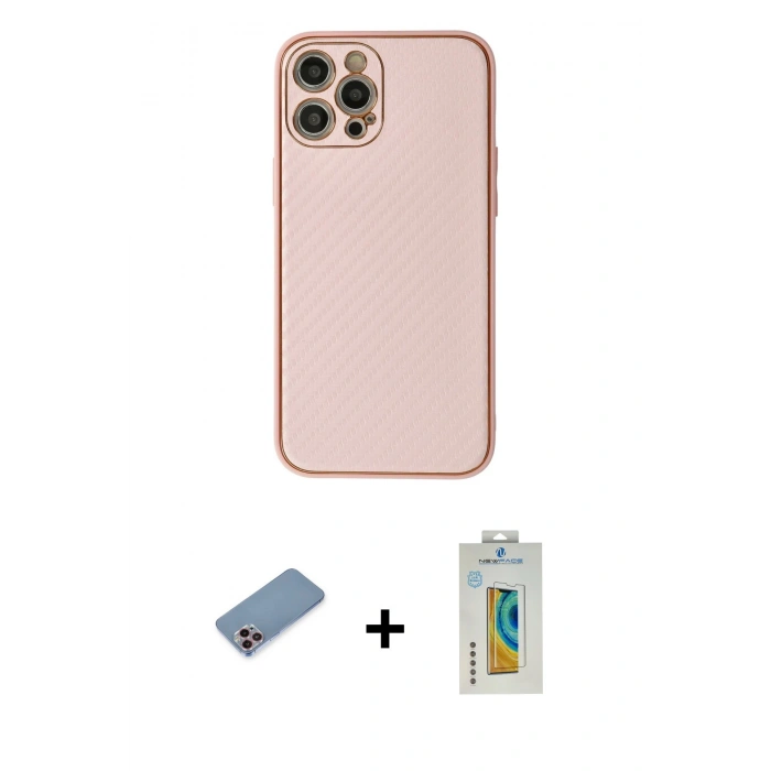 MARSİLYAN™- iPhone 12 Pro Kılıf Ahenk Işık - Siyah Polymer Nano Ekran Koruyucu + Shine Kamera Lens Koruma Cam - PE