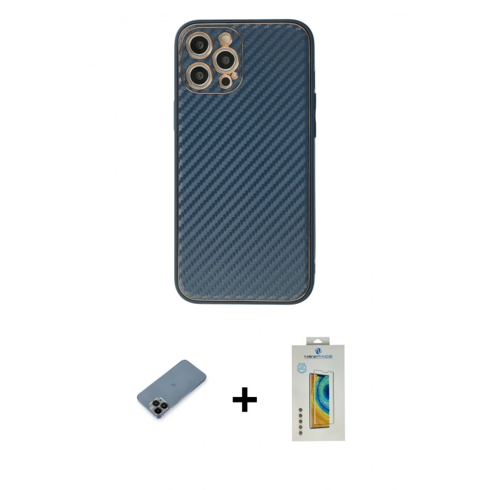 MARSİLYAN™- iPhone 12 Pro Kılıf Ahenk Işık - Siyah Polymer Nano Ekran Koruyucu + Shine Kamera Lens Koruma Cam - SH