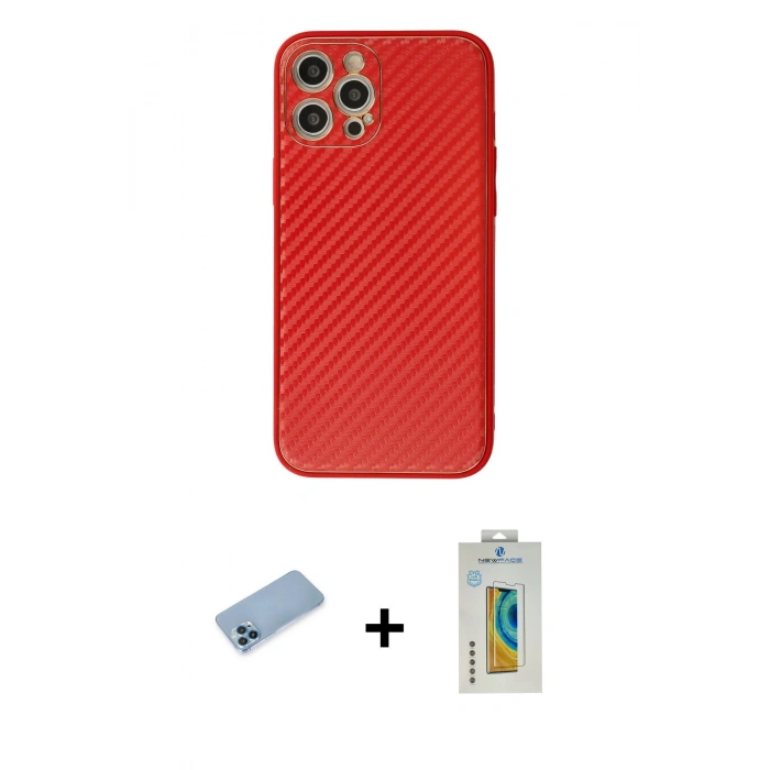 MARSİLYAN™- iPhone 12 Pro Kılıf Ahenk Işık - Siyah Polymer Nano Ekran Koruyucu + Shine Kamera Lens Koruma Cam - MI