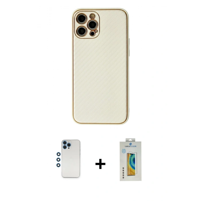 MARSİLYAN™- iPhone 12 Pro Kılıf Ahenk Işık - Siyah Polymer Nano Ekran Koruyucu + Shine Kamera Lens - MI