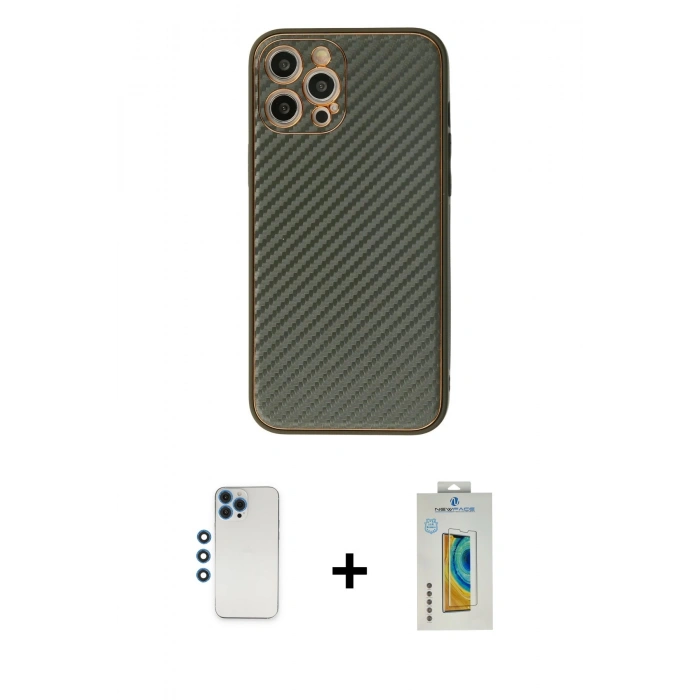 MARSİLYAN™- iPhone 12 Pro Kılıf Ahenk Işık - Siyah Polymer Nano Ekran Koruyucu + Shine Kamera Lens - MI