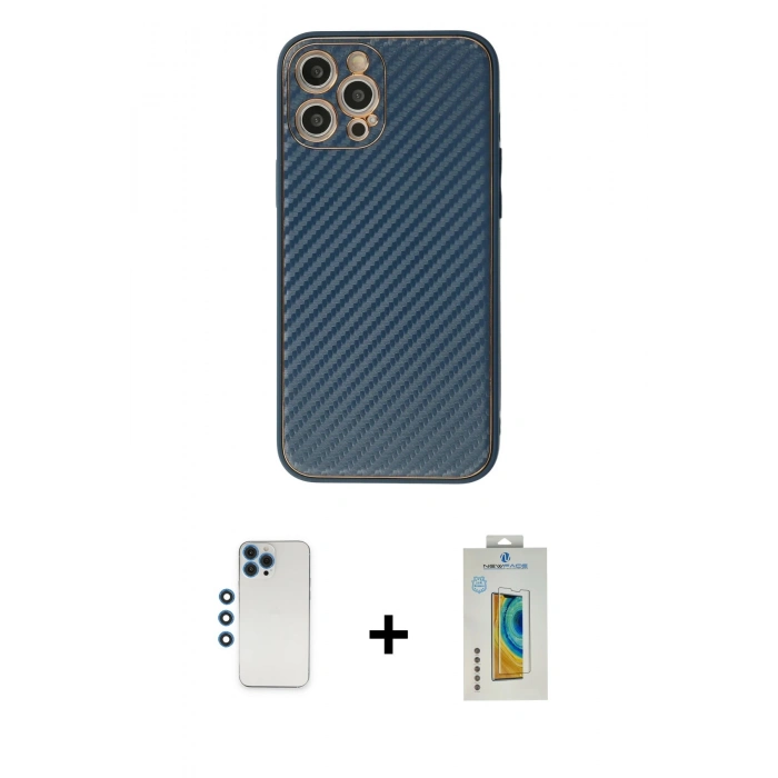 MARSİLYAN™- iPhone 12 Pro Kılıf Ahenk Işık - Siyah Polymer Nano Ekran Koruyucu + Shine Kamera Lens - MI
