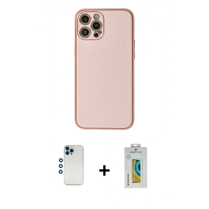 MARSİLYAN™- iPhone 12 Pro Kılıf Ahenk Işık - Siyah Polymer Nano Ekran Koruyucu + Shine Kamera Lens - MI