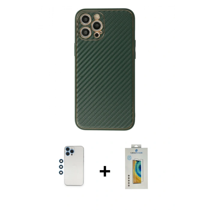 MARSİLYAN™- iPhone 12 Pro Kılıf Ahenk Işık - Siyah Polymer Nano Ekran Koruyucu + Shine Kamera Lens - MI
