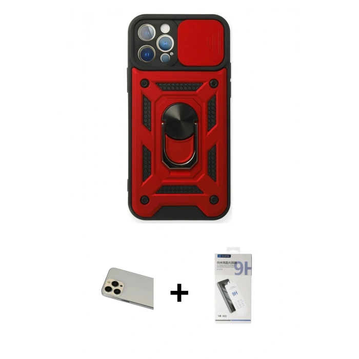 MARSİLYAN™- iPhone 12 Pro Kılıf Ahenk Klasik - Şeffaf Uv Polymer Nano Ekran Koruyucu + Rainbow Kamera Lens Koruma Cam - GD