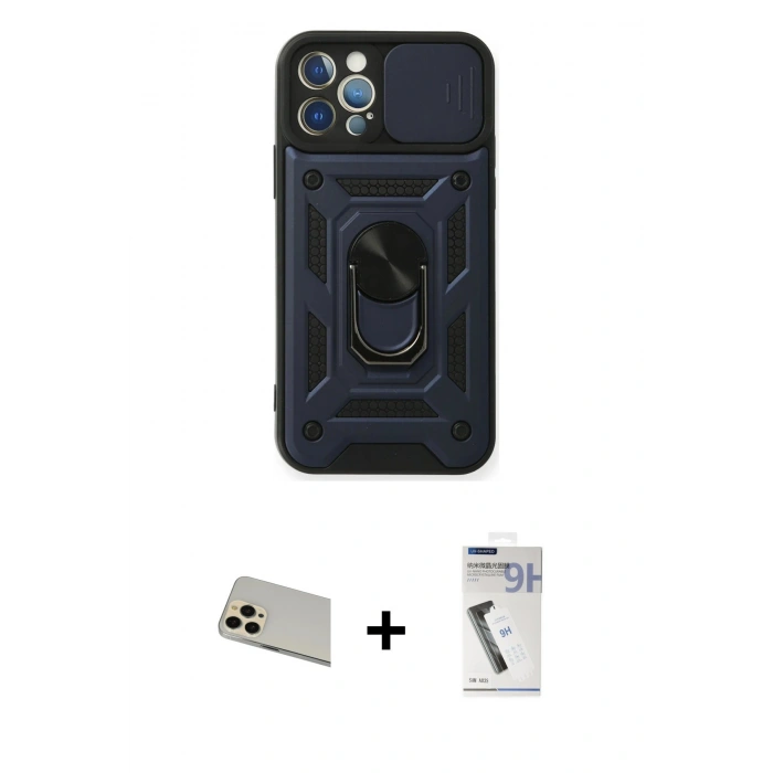 MARSİLYAN™- iPhone 12 Pro Kılıf Ahenk Klasik - Şeffaf Uv Polymer Nano Ekran Koruyucu + Rainbow Kamera Lens Koruma Cam - GD