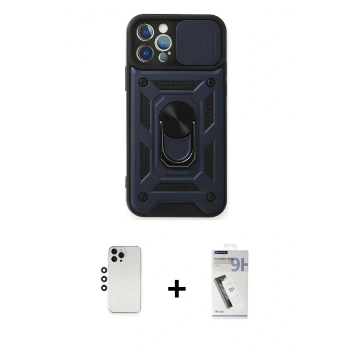 MARSİLYAN™- iPhone 12 Pro Kılıf Ahenk Klasik - Şeffaf Uv Polymer Nano Ekran Koruyucu + Gümüş Shine Kamera Lens