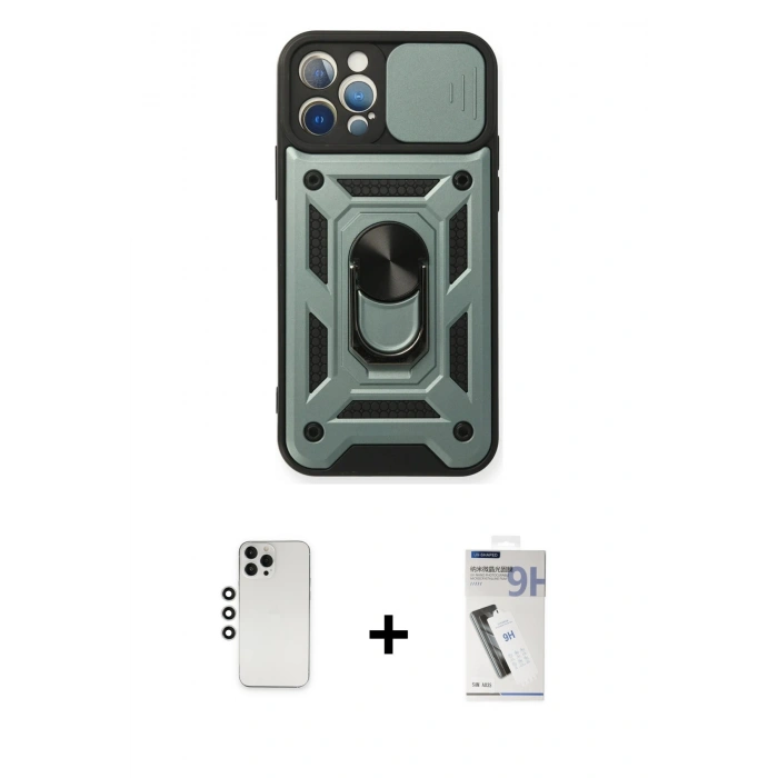 MARSİLYAN™- iPhone 12 Pro Kılıf Ahenk Klasik - Şeffaf Uv Polymer Nano Ekran Koruyucu + Gümüş Shine Kamera Lens