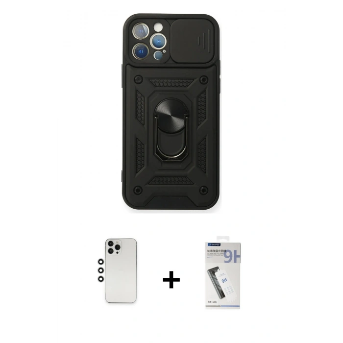 MARSİLYAN™- iPhone 12 Pro Kılıf Ahenk Klasik - Şeffaf Uv Polymer Nano Ekran Koruyucu + Gümüş Shine Kamera Lens