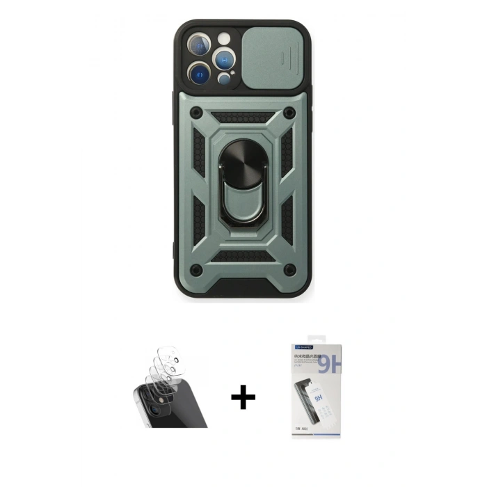 MARSİLYAN™- iPhone 12 Pro Kılıf Ahenk Klasik - Şeffaf Uv Polymer Nano Ekran Koruyucu + Kamera Lens Koruma Cam - SF