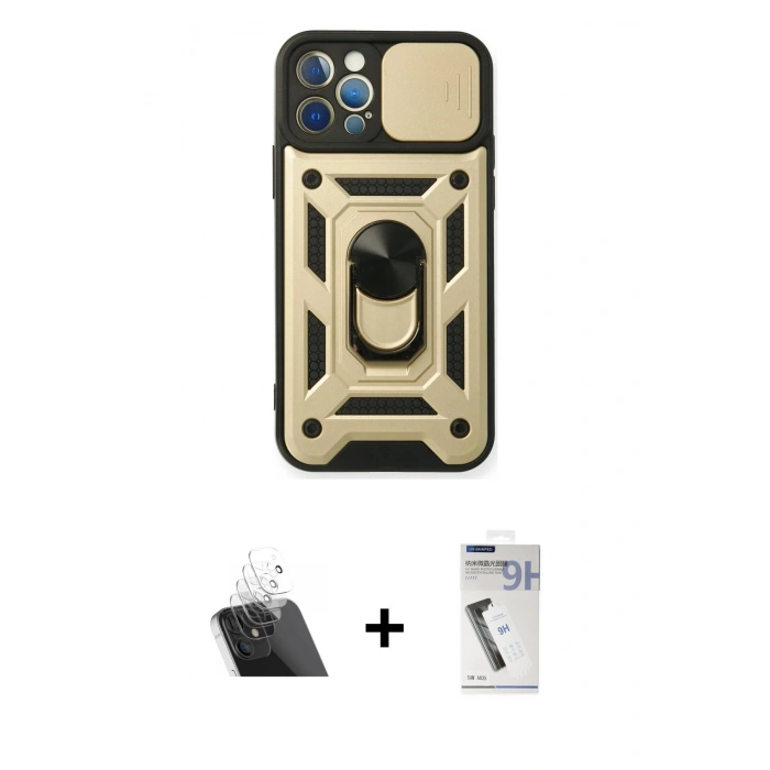 MARSİLYAN™- iPhone 12 Pro Kılıf Ahenk Klasik - Şeffaf Uv Polymer Nano Ekran Koruyucu + Kamera Lens Koruma Cam - SF