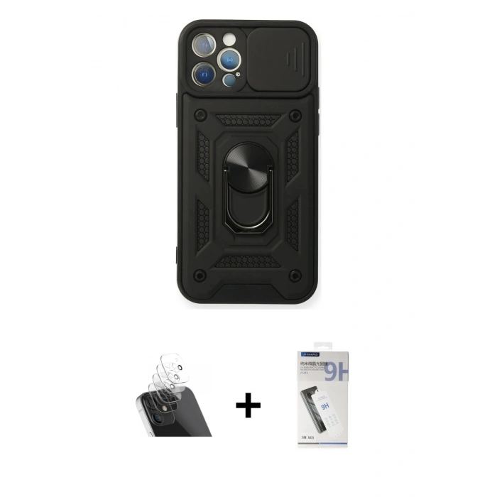 MARSİLYAN™- iPhone 12 Pro Kılıf Ahenk Klasik - Şeffaf Uv Polymer Nano Ekran Koruyucu + Kamera Lens Koruma Cam - SF