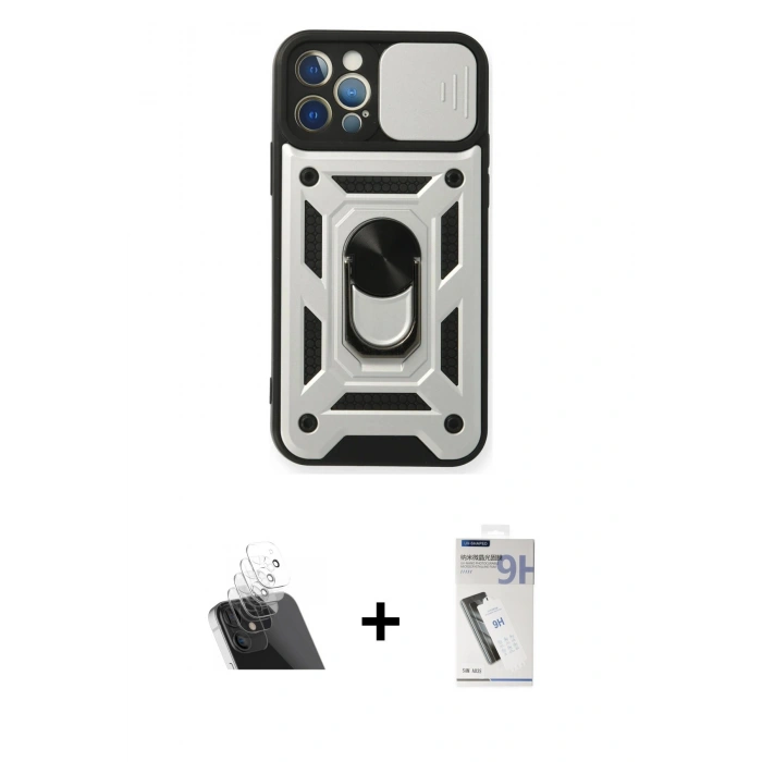 MARSİLYAN™- iPhone 12 Pro Kılıf Ahenk Klasik - Şeffaf Uv Polymer Nano Ekran Koruyucu + Kamera Lens Koruma Cam - SF