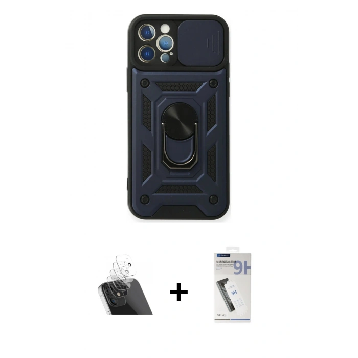 MARSİLYAN™- iPhone 12 Pro Kılıf Ahenk Klasik - Şeffaf Uv Polymer Nano Ekran Koruyucu + Kamera Lens Koruma Cam - SF