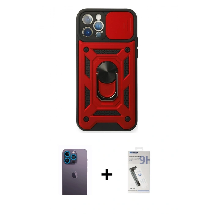 MARSİLYAN™- iPhone 12 Pro Kılıf Ahenk Klasik - Şeffaf Uv Polymer Nano Ekran Koruyucu + Neon Fosforlu Kamera Lens - MI