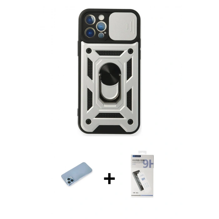 MARSİLYAN™- iPhone 12 Pro Kılıf Ahenk Klasik - Şeffaf Uv Polymer Nano Ekran Koruyucu + Shine Kamera Lens Koruma Cam - MI