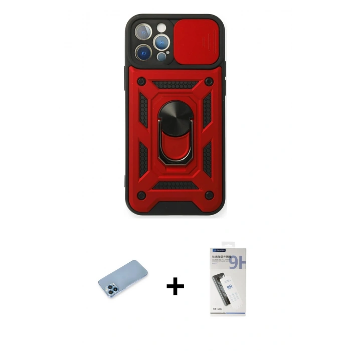 MARSİLYAN™- iPhone 12 Pro Kılıf Ahenk Klasik - Şeffaf Uv Polymer Nano Ekran Koruyucu + Shine Kamera Lens Koruma Cam - MI