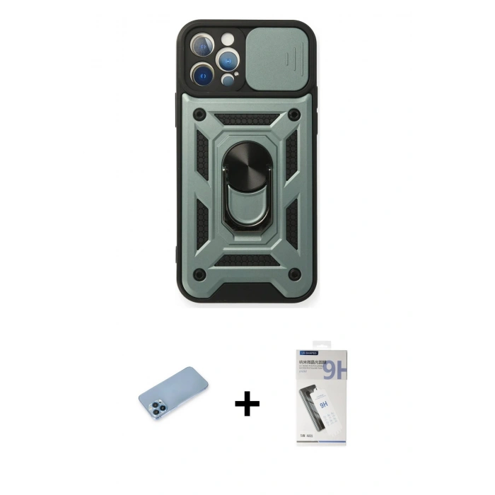 MARSİLYAN™- iPhone 12 Pro Kılıf Ahenk Klasik - Şeffaf Uv Polymer Nano Ekran Koruyucu + Shine Kamera Lens Koruma Cam - MI