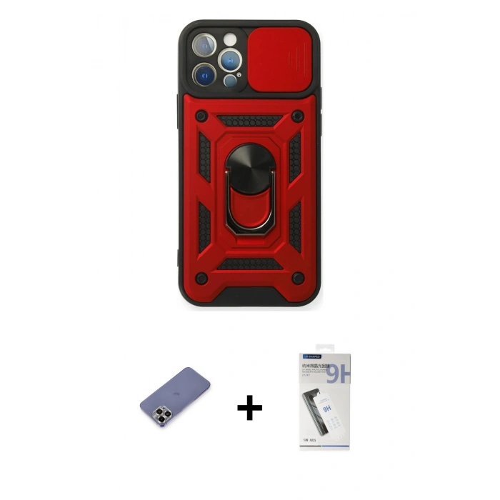 MARSİLYAN™- iPhone 12 Pro Kılıf Ahenk Klasik - Şeffaf Uv Polymer Nano Ekran Koruyucu + Metal Kamera Lens Koruma Cam - GD