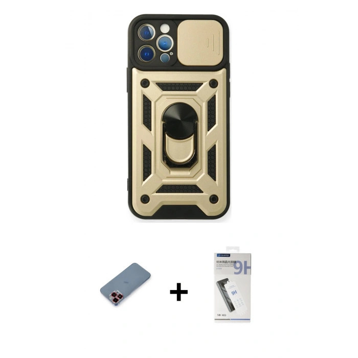 MARSİLYAN™- iPhone 12 Pro Kılıf Ahenk Klasik - Şeffaf Uv Polymer Nano Ekran Koruyucu + Metal Kamera Lens Koruma Cam - KI