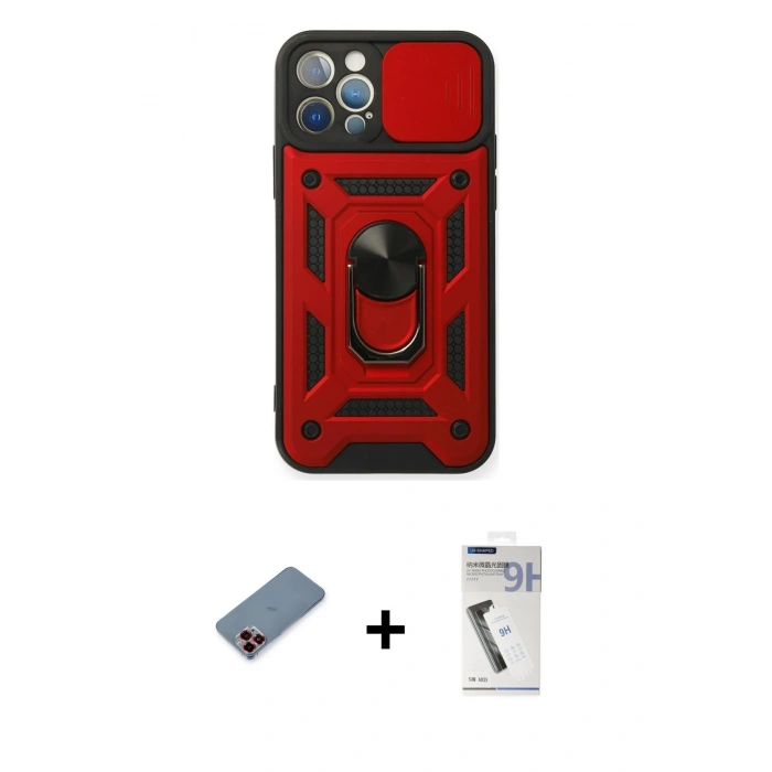 MARSİLYAN™- iPhone 12 Pro Kılıf Ahenk Klasik - Şeffaf Uv Polymer Nano Ekran Koruyucu + Metal Kamera Lens Koruma Cam - KI
